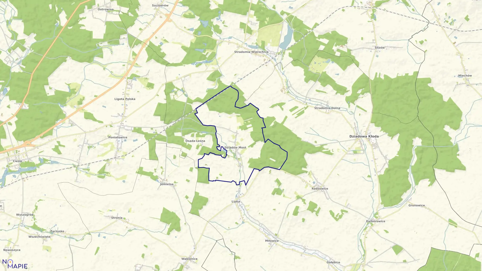 Mapa obrębu Dziadów Most w gminie Dziadowa Kłoda