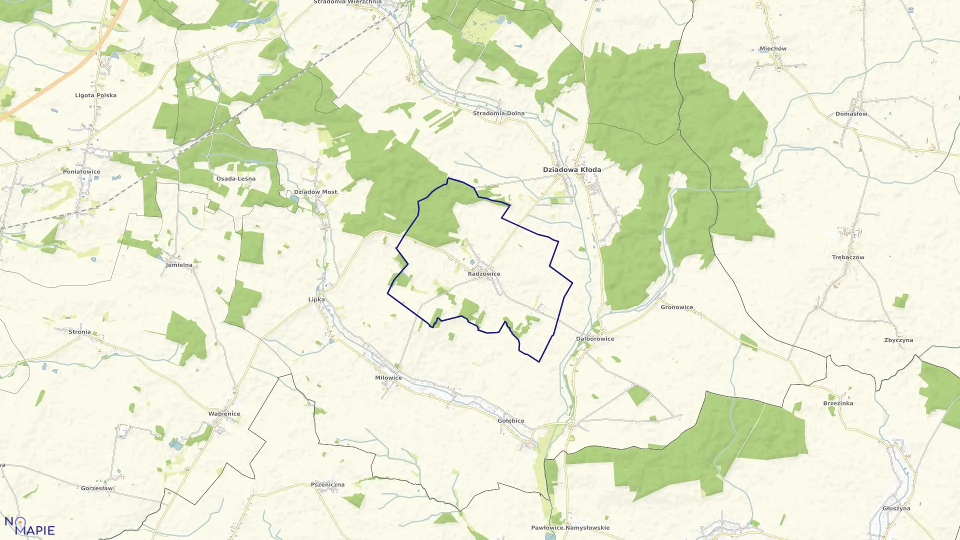 Mapa obrębu Radzowice w gminie Dziadowa Kłoda